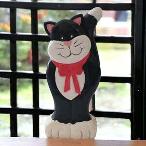 Vintage 90s Black Cat Shelf Sitter Figure Hermitage Pottery Farmhouse Whimsical.